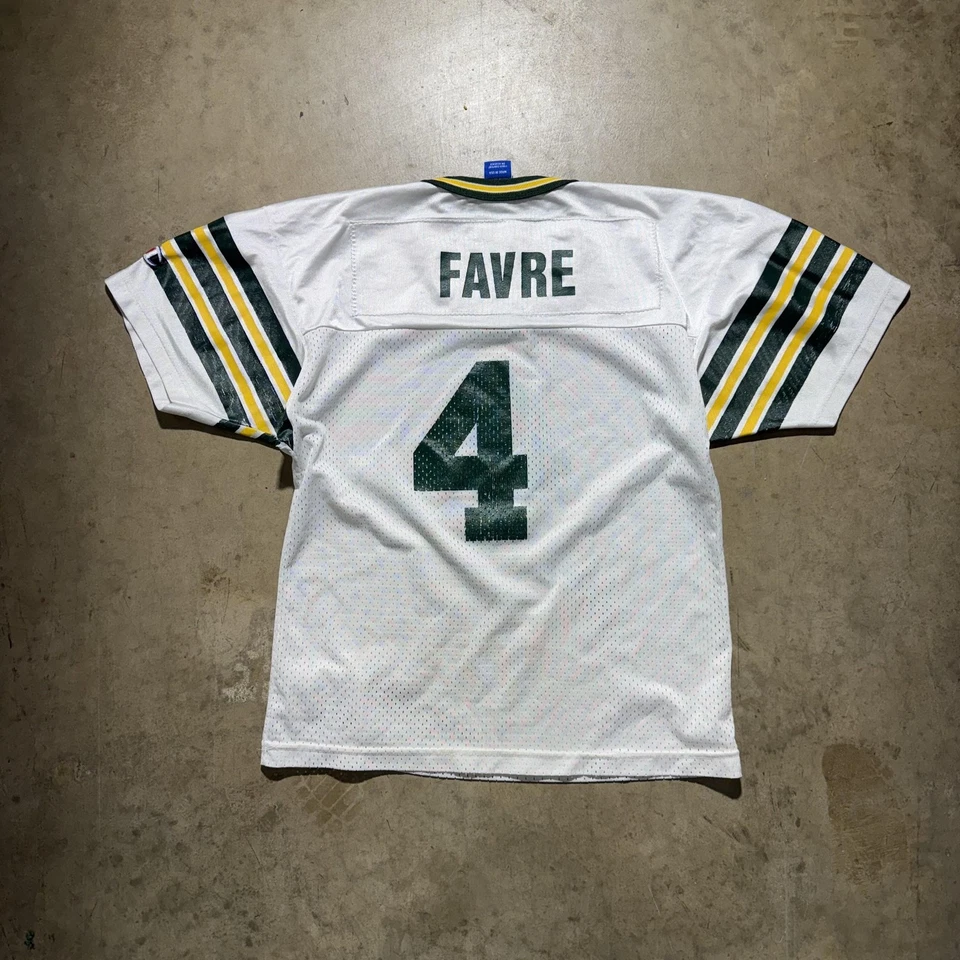 Camiseta De Colección Green Bay Packers Juvenil Grande Blanca Verde NFL Fútbol Favre Años 90 Foto 4 de 4
