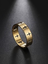 Yellow Gold Men's Hollow Cross Ring Size 6 7 8 9 10 11 12