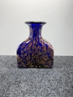 Vintage Cobalt Blue Art Glass Vase Gold Aventurine Speckled 6" Square Murano Sty