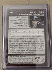 2002-03 RICK NASH NASH TOPPS ROOKIE CARD. COLUMBUS BLUE JACKETS.. rookie card picture