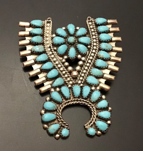 Sterling Silver Turquoise Squash blossom brooch/ pendant
