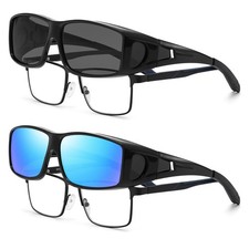 Polarized Fit Over Glasses Sunglasses for Men Women Driving Square Wrap Aroun...