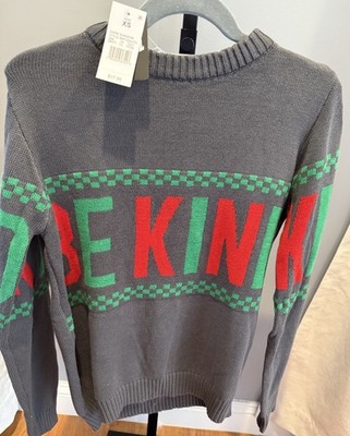 Christmas Sweater XS Extra Small BE KIND XMAS Gray Red Green Checks Holiday Ugly