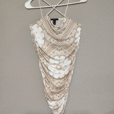 Forever 21 Mini Dress Women Small White Gold Bandana Paisley Ruched Cowl Neck