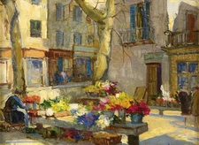 Oil painting Farm courtyard landscape with spring flowers free shipping cost
