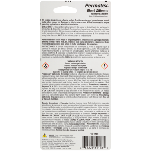 Sellador Adhesivo Silicona Negro Impermeable Permatex -85g - Imagen 3 de 3