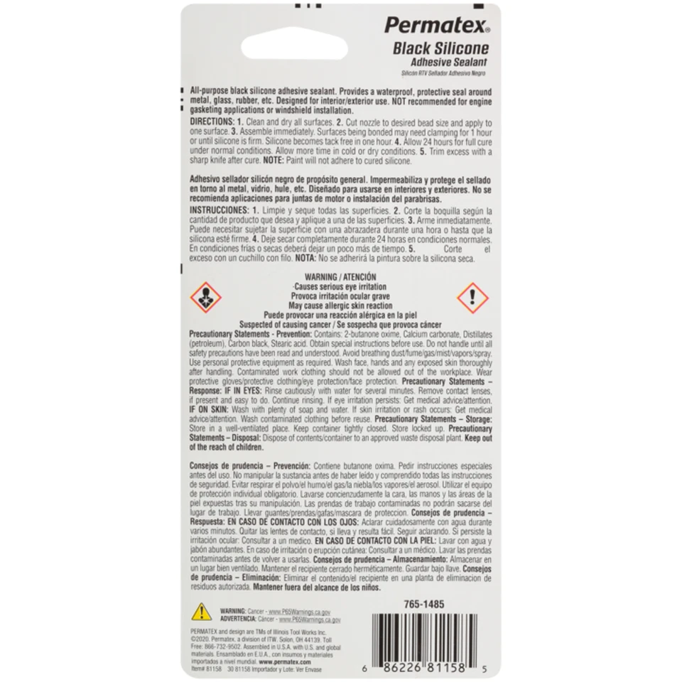 Permatex #81158 Black Silicone Adhesive Sealant Waterproof - 85g - USA IMPORT - Image 3 of 3