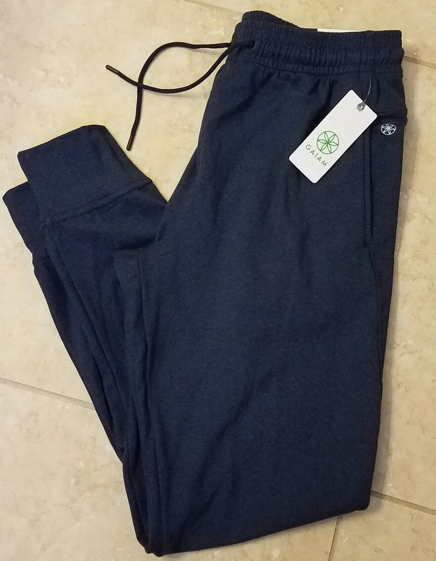 Gaiam Men Active Restorative Jogger Pants Navy Blue Heather Sz