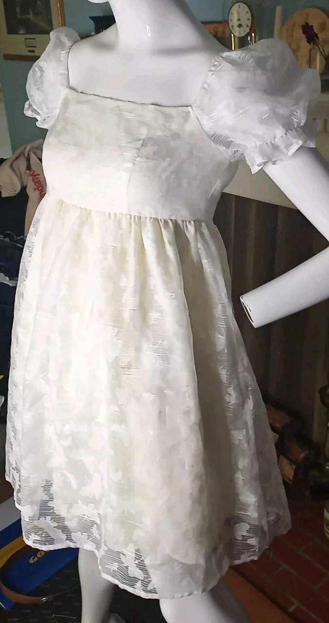 OFF WHITE Abito a farfalla bianco SHEIN Belle collo quadrato manica puff jacquard off