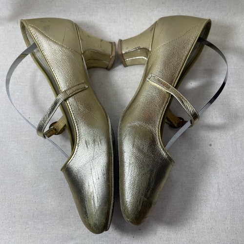 60s Vintage Promenaders Gold Leather Suede Sole Character Shoes Size 8N Heel 2" - Picture 3 of 10