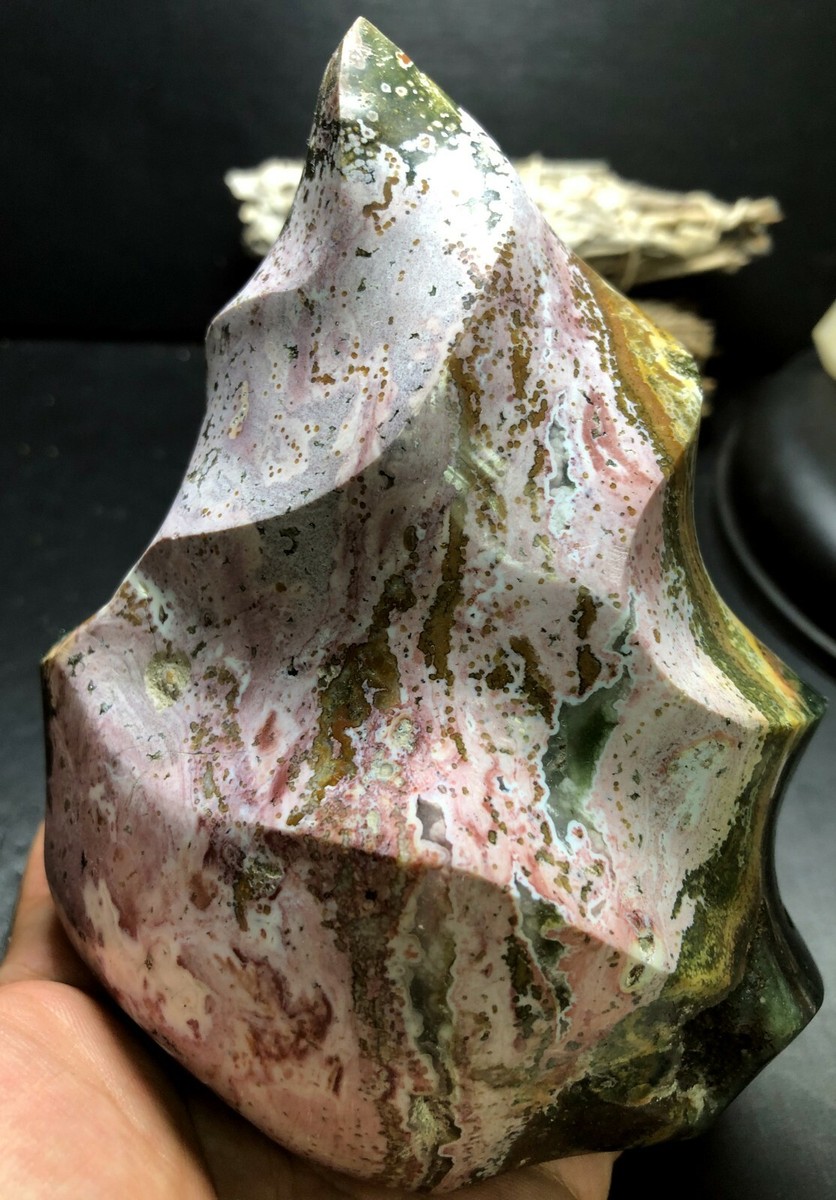 オンシャンジャスパー 832g Pink OCEAN JASPER QUARTZ Geode CRYSTAL flame torch Reiki