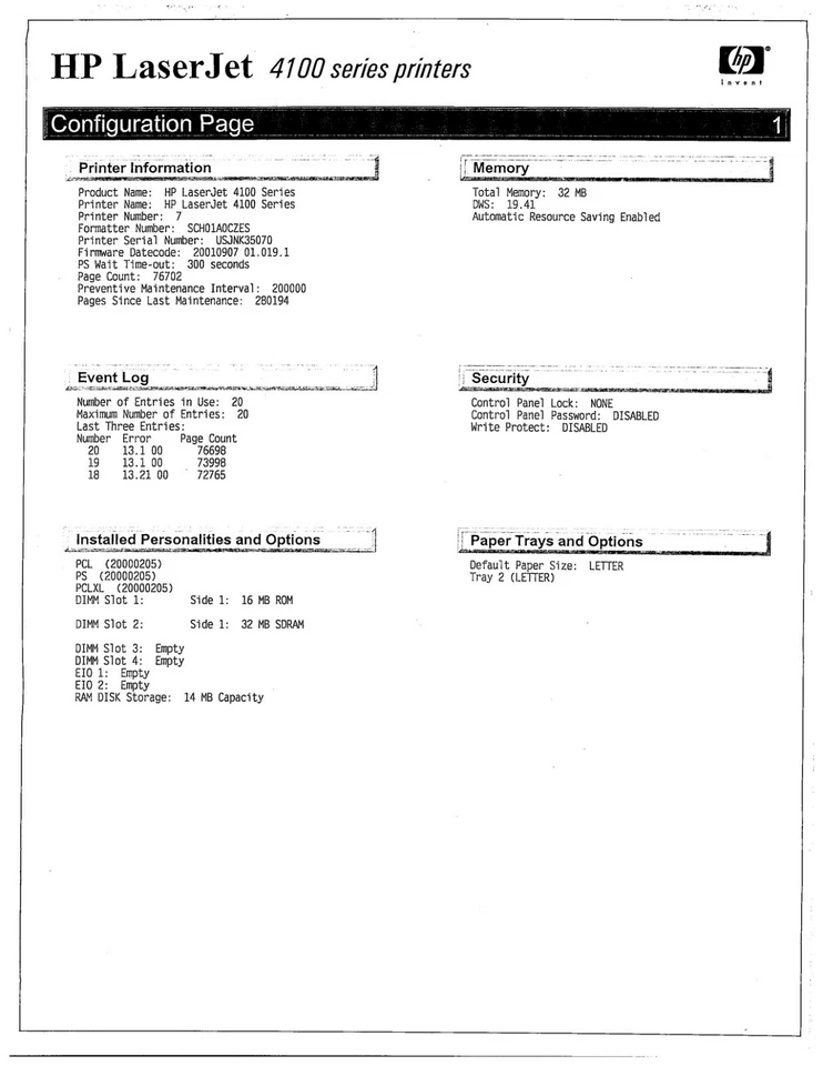 HP C4168-60004 | L4100 ROC DIMM | Código de fecha de firmware 20010315 01.013.0 | USADO Foto 4 de 4