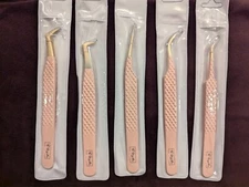 Set of 5 Professional Lash Tweezers Eyelash Extension Rose Gold