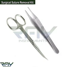 2 Pcs Surgical Suture Removal Kit Iris Scissors Adson Tissue Forceps CE