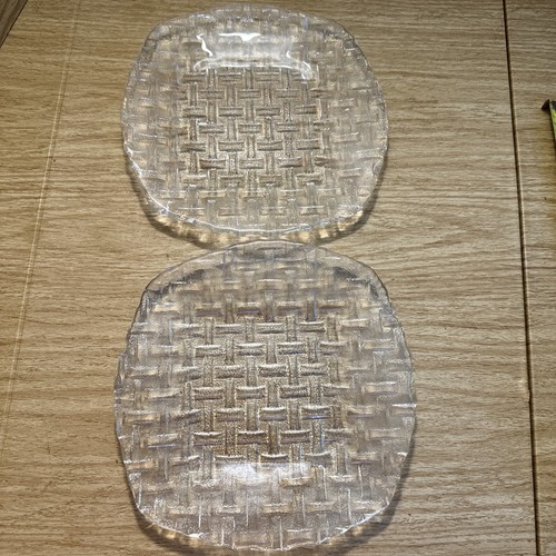 2 Clear Basket Weave Textured Square Geometric Salad Desert Bread Plates VTG - Picture 3 of 9