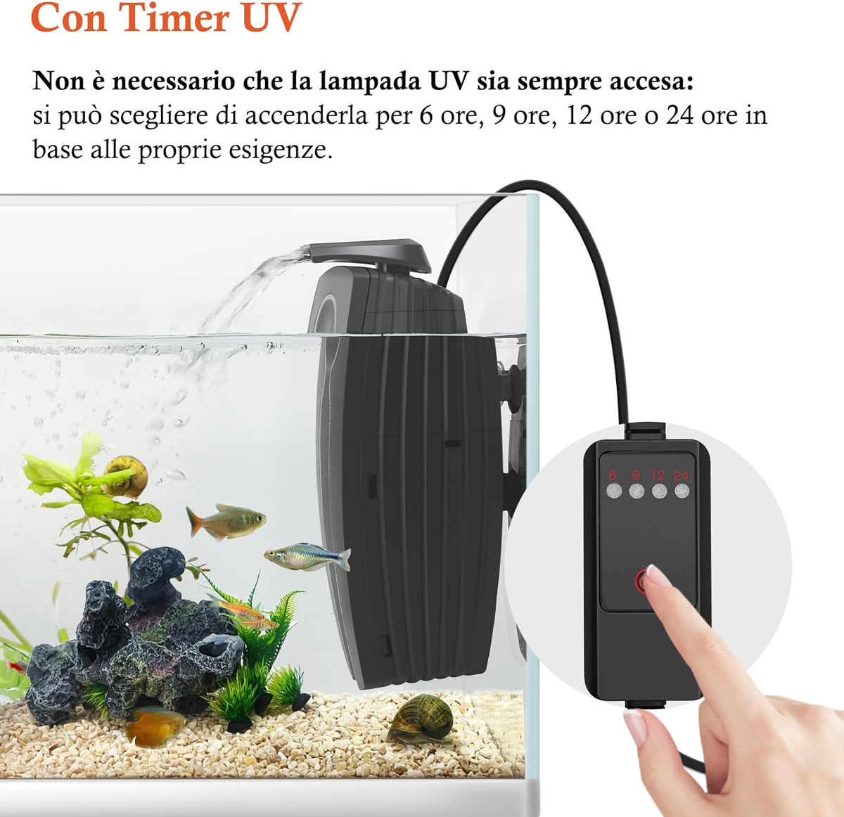 Filtro Acquario 4 In 1 Con Lampada UV Integrata - Contro Alghe E Acqua Torbida, Perfetto Per Vasche Da 40 A 170 Litri