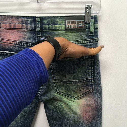 Demolition Girls Blue Denim Distressed Stretch Pockets Dyed Straight Jeans 8 - Picture 7 of 11