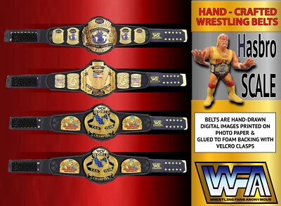 WCW Lot of 4 Hand Made Hasbro Scale Heavyweight Wrestling Figure Belts A