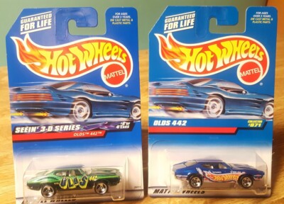 Hot Wheels 103台まとめ売り Hot Wheels 1970 Olds 442 Lot of 2 Green & Blue HW Race Logo