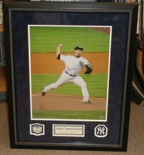 Joba Chamberlain Yankees Signed 16x20 Color Framed Photo w/ Stadium Dirt STEINER