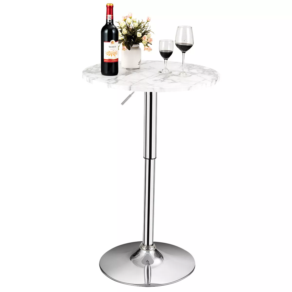 Modern Round Marble Bar Table Height Adjustable 360 Swivel