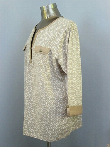 NWT Laura Scott Brown Blouse Womens Size 1X Chest 48 Egret Tile V-Neck 208-22003 - Picture 3 of 8