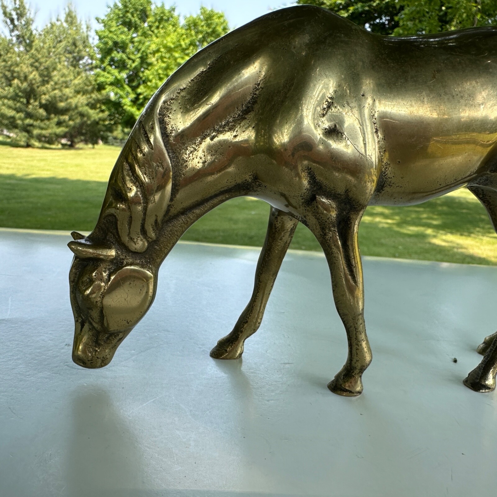 Vintage Solid Brass Enesco Grazing Feeding Horse Statue Figurine 9.5 x 5.25