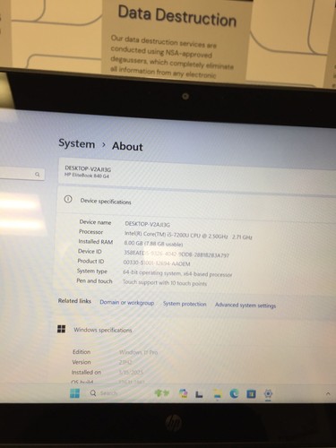 HP EliteBook 840 G4 14'' 256GB SSD Core i5 7th Gen. 2.50GHz 8GB WIN PRO 11 - Picture 4 of 19