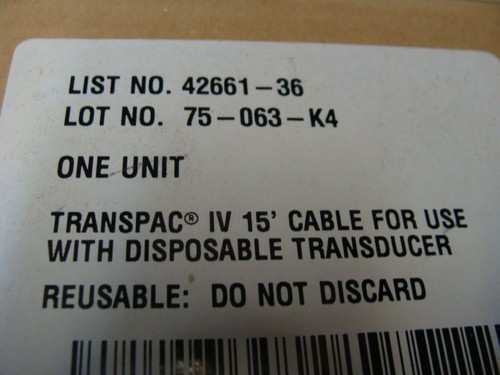 Lote de 5x *NUEVO * Cable de monitor transductor desechable Transpac IV 11 pines 15' - Imagen 3 de 3