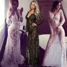 Spitze Kleid Clubwear Party Langarm Negligee Nachtwäsche Morgenmantel TOP BC610