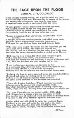 Face Upon the Floor Central City Co Poem D'Arcy Springers Pharmacy