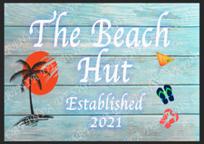 Beach Hut  Personalised Metal Sign Shed Garage Wall Plaque Man Cave Novelty Tin
