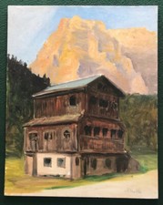 Quadro Dipinto Olio su Cartone Telato - 50 x 40 - Paesaggio Montano Polesello