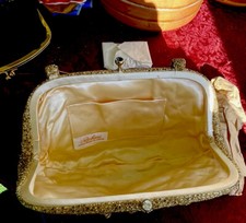 Vintage 1960s Richere Gold Hand Made Beaded Evening Purse - Japan