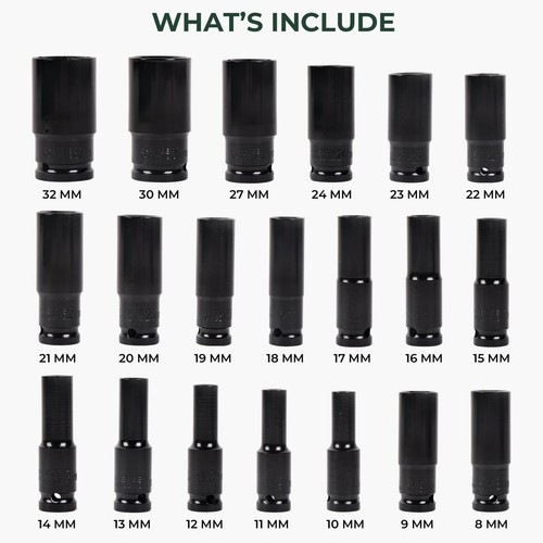 20-Piece Impact Socket Set 6-Point 1/2" Drive Standard Metric Tool Kit - Picture 2 of 7