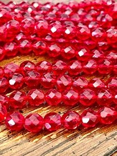 Czech Glass Faceted Round Beads Cranberry Red AB Finish 8mm 10 strands of 25 New