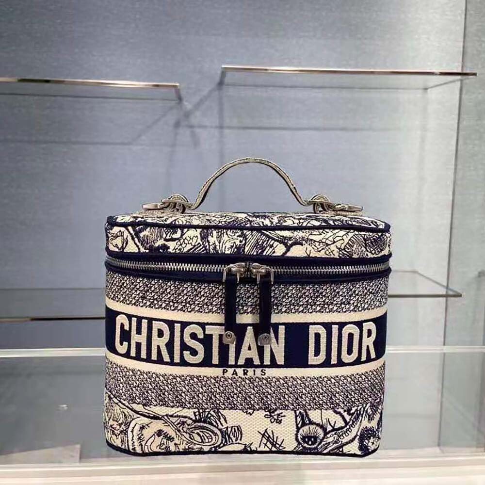 未使用品 ChristianDior キルティング 折りたたみポーチ ブルー リバティプリント お財布型マルチポーチ #187d Strawberry Thief
