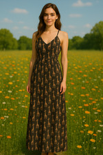 Fat Face Giraffe Sleeveless Maxi Dress Animal Print Party Size 2 Stretch Black