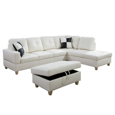 Hot White Faux Leather 3-Piece Couch Living Room Sofa Set