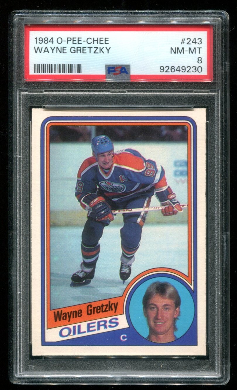 1984 O-Pee-Chee #243 Wayne Gretzky PSA 8 NM-MT HOF Oilers~(DG)