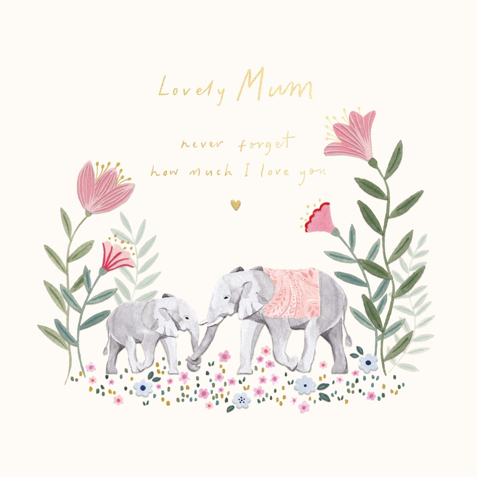 Mothers Day Card Lovely Mum Elephants – Gold Foil Luxury Greeting Card ...