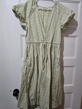 Madewell Cotton Green Stripe Dress Tie Front Small