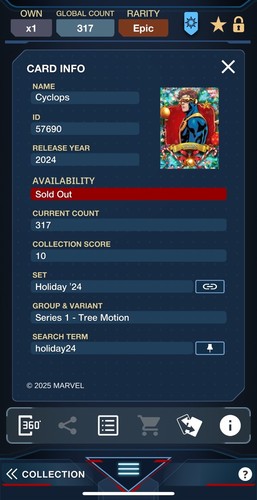 Topps Marvel Collect Cyclops Holiday '24 Series 1 Digital Card *READ* - Picture 2 of 2