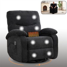 Heat Massage Manual Recliner Chair with Rocker Arms  Rotating Fabric Dark Grey