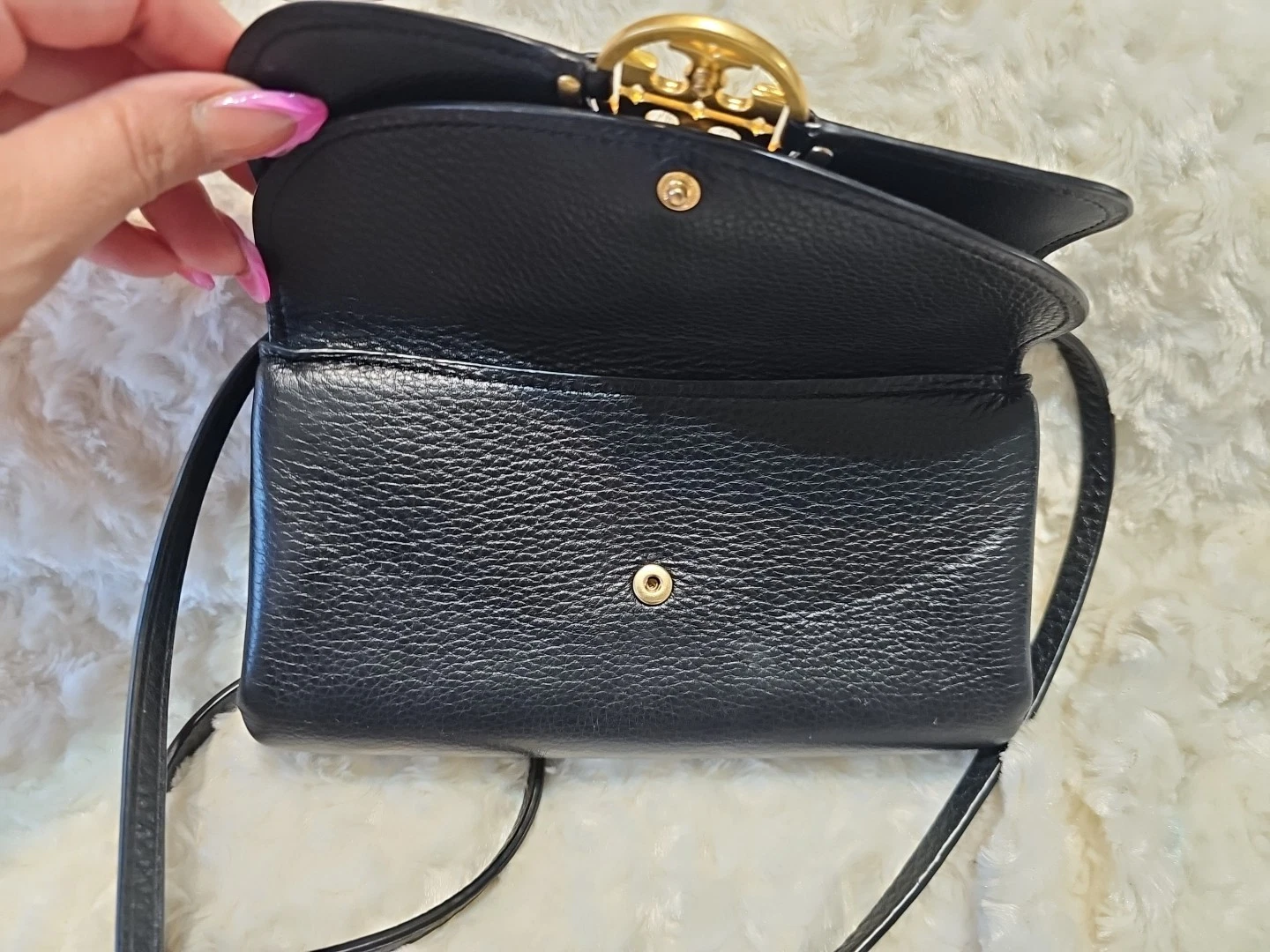 Borsa a mano Tory Burch Metal Miller Small tracolla nera pochette portafoglio $ 365