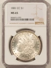 1881-CC $1 MORGAN DOLLAR - NGC MS-65, FRESH WHITE GEM! CARSON CITY!