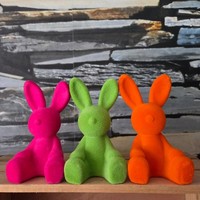 3 X Flock Hase Figur 15Cm Osterdeko Dekoration Ostern Bunte Osterhase Beflockt