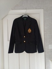Ralph Lauren Black Blazer Jacket With Crest Pocket Size 10 12