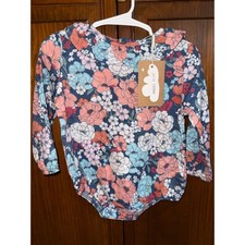 Angel Dear Floral Long Sleeve Bodysuit Ruffle Collar Blue Coral 12-18M NWT