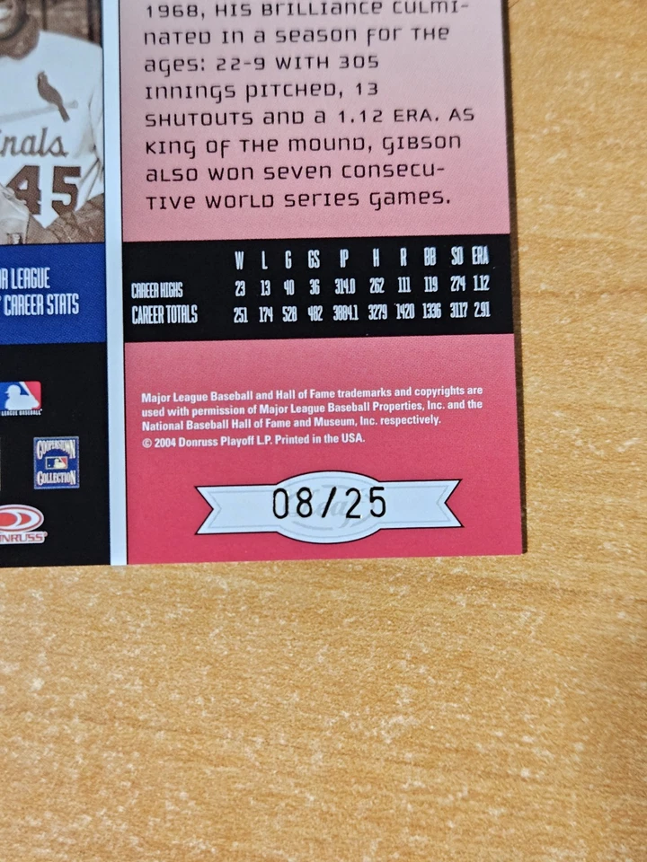 2004 Leaf Limited Gold Spotlight Bob Gibson Card #204 #08/25 - Image 4 of 4